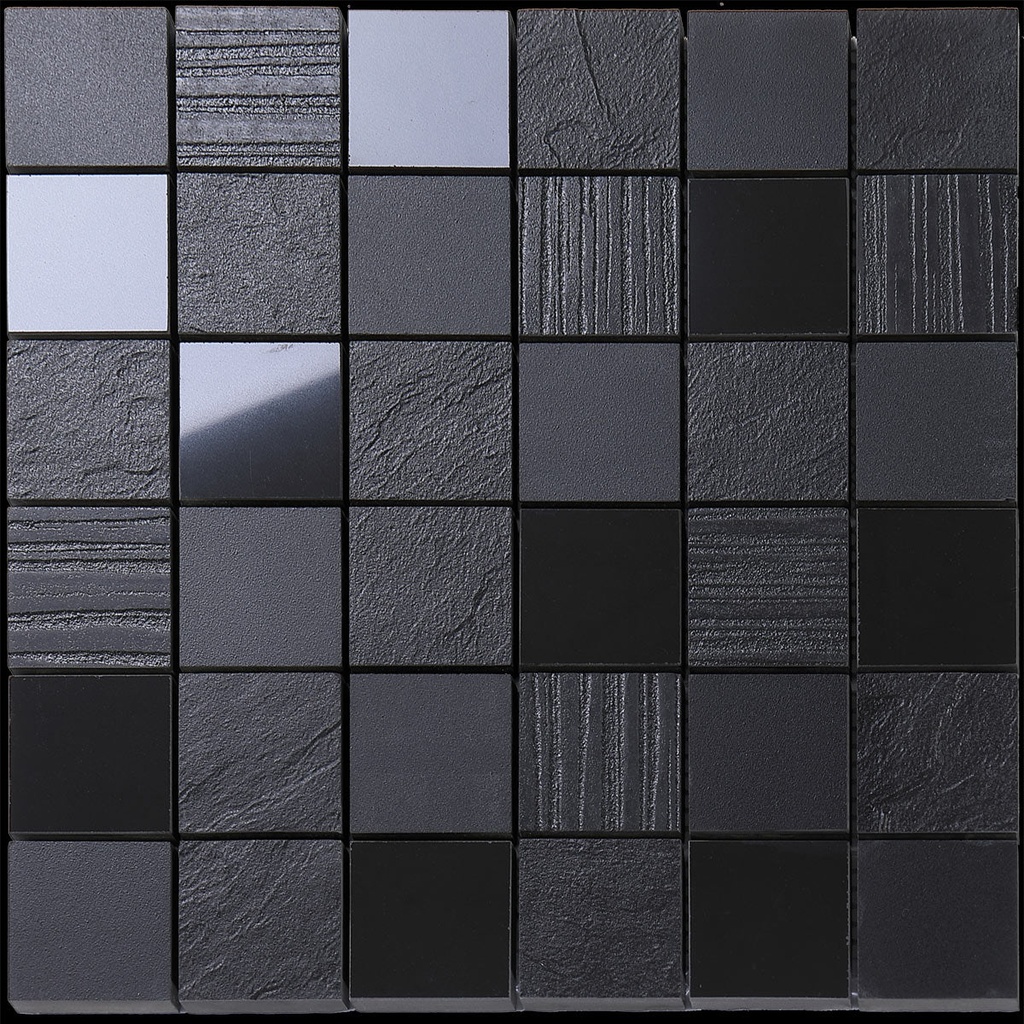 Super Black Multi-Texture & Finish Square Through-Body Porcelain Mosaic