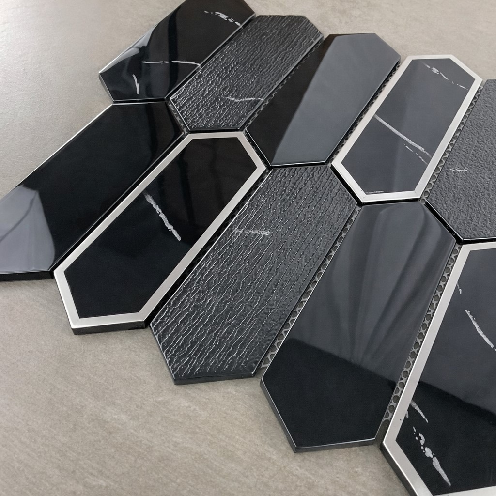Eternity Black Picket Silver Glass Mosaic