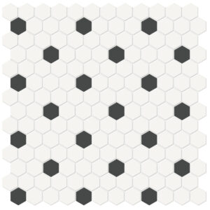 Soho Canvas White w/ Retro Black Hexagon 1" Matte Mosaic